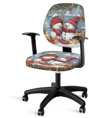 Highdi Bezug für Bürostuhl 2 Teilig, Schneemann Muster Computer Stuhl Bezug Bürostuhl Bezug (Rückenbezug + Sitzbezug) Stretch Hussen für Bürostuhl Bürostuhl Abdeckung (Weihnachtskugel)