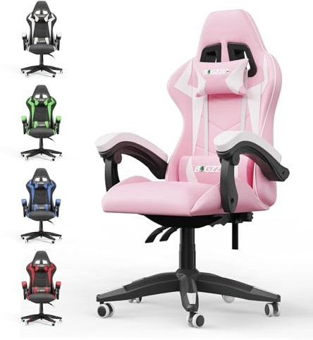 Racingreat Gaming Chair, Ergonomic Computer Racing Chair with Headrest and Lumbar Support, PU Leather High Back Height Adjustable Swivel Game Chairs for Adults (Without Footrest, Pink)