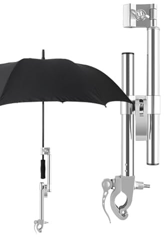 Setauoo Cycling Umbrella Holder,Umbrella Clamp Handle Connector Holder | Metal Stand Handlebar Holder Clamp, Adjustable Umbrella Stand for Wheelchairs, Strollers, Motorcycles