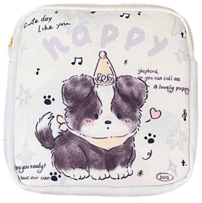 BEPSYOM Damenbinden Aufbewahrungstasche süße Tampon Slipeinlagen Menstruationstasche Reißverschluss Geldbörse für Frauen Teenager (süßer Welpe)