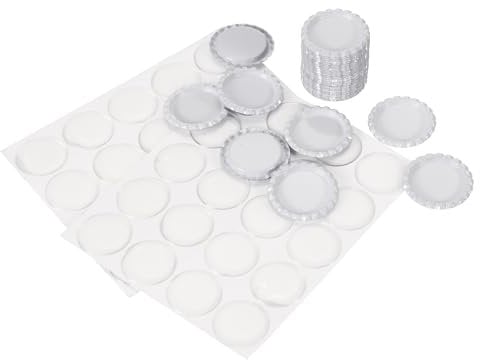 PATIKIL 40 Set Bottle Caps for Crafts, 1 Inch Double Sides Printed Craft Bottle Caps with Clear Resin Epoxy Stickers for DIY Craft Badge Making, White