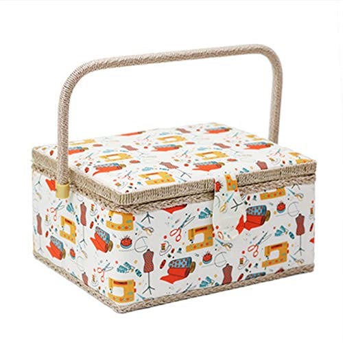 Nähkästchen – Nähkorb mit Blumendruck-Design, Nähset-Aufbewahrungsbox mit herausnehmbarem Tablett, integriertem Nadelkissen und Innentasche (Farbe: Rosa, Größe: 19,5 x 13 x 10 cm) (Farbe: Blau)(Oranje
