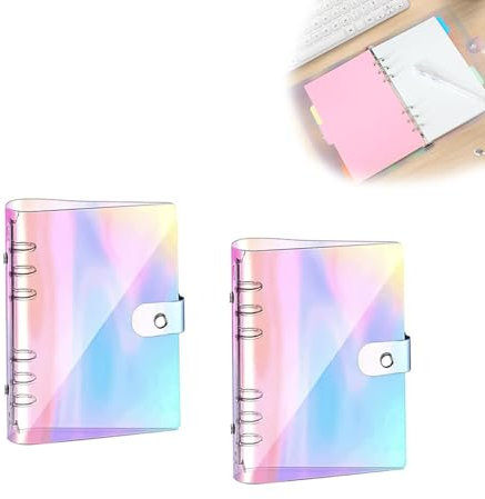 HUANR Ringbuch A6, Transparenter Bunt, 6 Loch Binder A6, 2 Stück Ringbücher mit Druckknopf, Ringbuchordner, Budget Binder, A6 Ring Binder, Ringordner für Fotoalben, Tagebücher, Ordner, Geld Organizer