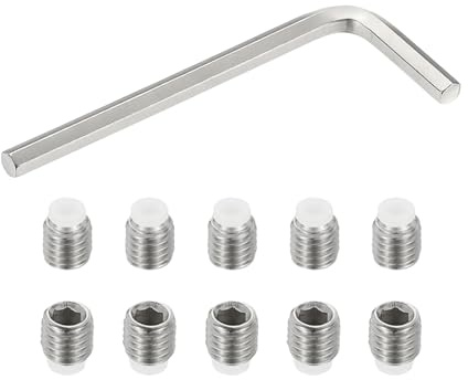 PATIKIL M10x10mm Nylon Tip Grub Screw, 10pcs 304 Stainless Steel Metric Hex Socket Head Cup Point Bolt Anti Slip Internal Hex Drive Hardware with l Key Wrench