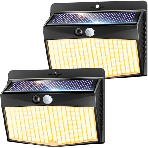 nipify Solarlampen für Außen mit Bewegungsmelder, 3 Modi Solarleuchten Lampe Outdoor, 168 LED Warmweiß Superhelle Sicherheitswandleuchte IP65 Wasserdichte für Garten Garage Hof Wand (2 Stück)