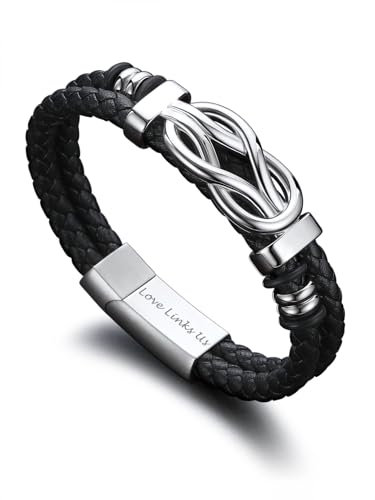 Bandmax Armband Herren Lederarmband mit Gravur Edelstahl Magnetarmband 23CM Knotenarmband Ich Liebe Dich Armband Manschettenarmband mit Karte Accessoire Modeschmuck