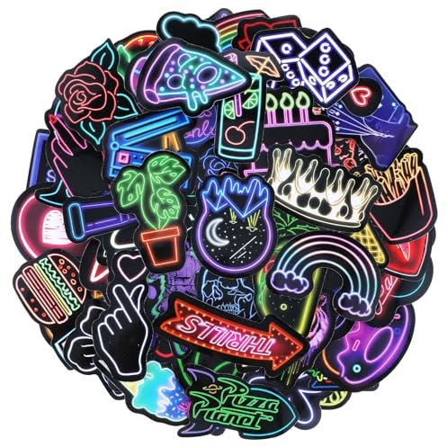 Wanmu Aufkleber Neon Sticker Set 100 Stück Wasserfeste Vinyl Decals Graffiti Aufkleber für Laptop DIY Scrapbooking Spielzeug Deko Fahrrad Koffer Trinkflasche Handy Tagebuch