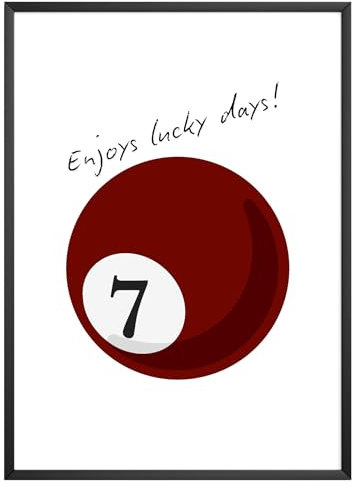 MJ-GRAPHICS® Poster Billardkugel 7 Wandbild Glückszahl Poster A4 Sieben Billard Deko Spielzimmer Poster Wohnzimmer Geschenkidee für Billardspieler oder Casinofans – ohne Rahmen