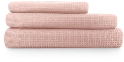 Corredocasa Tris Asciugamani Puro Cotone Bianco Nido d'Ape-Telo Doccia Asciugamano Viso e Ospite 100% Morbido e Soffice Cotone per Casa, Forniture Alberghiere B&B e Casa Vacanza (Rosa Cipria)