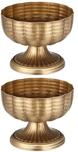 Ninehaoou 2 Pcs Distressed Vintage Gold Metal Compote Bowl Compote Vintage Gold Vase Centerpieces for Table Pedestal Vase for Wedding Birthday Party Anniversary Indoor Outdoor Activity, 8 Diameter