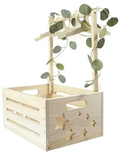 Mounting UP Babykorb aus Holz, für Babyparty, Geschenkbox, Schrankaufbewahrung mit Griff und Kleiderstange und Eukalyptusblättern, Willkommensgeschenk für Neugeborene, Jungen, Mädchen, einfache