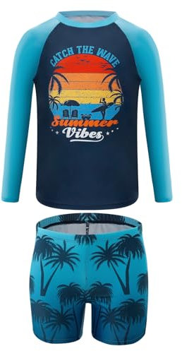 Cheerful Mario Bañador Niño con Manga Larga UV Protección Solar Camiseta de baño y Pantalones de natación para Surf Piscina Playa Marina 6-7 Años