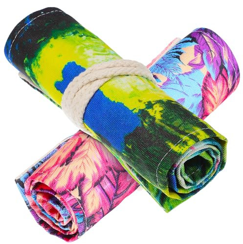 DOITOOL 2stücke Pencil Wrap Slots Roll-up Pencil Cases Aus Baumwolle Mit Ahornmuster Und Grüner Tinte Für Schüler Und Künstler Zum Zeichnen Und Malen