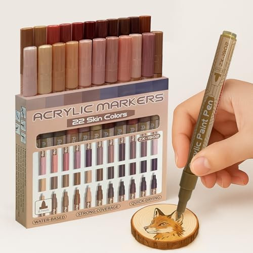 Rotuladores Acrílicos 22 Colores - Serie Skin Pro Colour, Marcadores de Pintura Para Papel, Vidrio, Metal, Madera, Cerámica,Textiles, Lienzo, Bricolaje - 0,7 mm a Base de Agua - No Tóxico