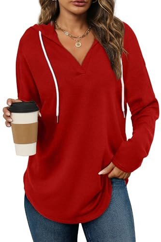 Aokosor Womens Hoodies Sweatshirts for Women Tops Fashion Oversized Sweatshirts Long SLeeve Tops Plus Size 22-24 Red L
