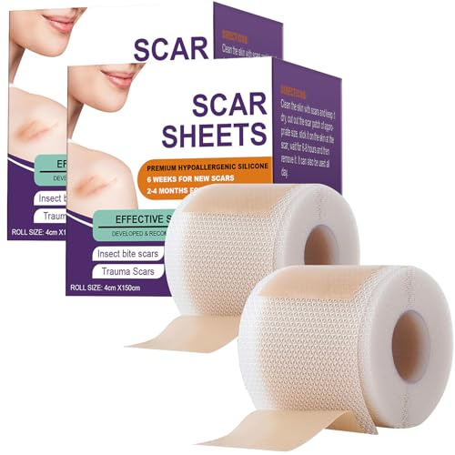 2Pcs Silikon Narbenpflaster, Silicone Scar Tape, Silikonpflaster Gegen Falten, Silikonpflaster Für Narben Silikon Narbenpflaster für Gesicht, Wiederverwendbar, Wasserdicht, Hautfreundlich(A)