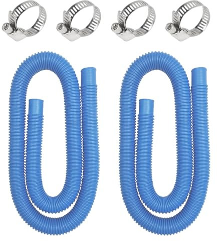 ASOFTY 2 Stück Poolschlauch 32mm, 150cm Schwimmbadschlauch mit 4 Schlauchschellen, Pumpenschlauch, Saugschlauch, Flexibler Wasserschlauch für Schwimmbecken, Poolpumpe (Blau)