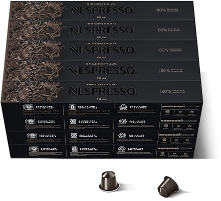 Nespresso Original Cápsulas de Café Roma, 200 Cápsulas para Cafetera, Tueste Ligero con Notas Amaderadas