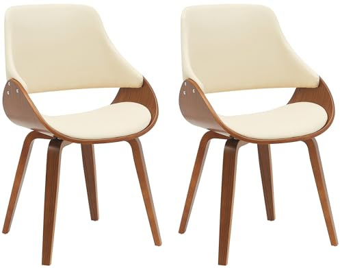 CLP Esszimmerstühle 2er Set Vangale, mit Armlehne und Rückenlehne, gepolstert für hohen Sitzkomfort, Bugholzgestell, Farbe:walnuss/Creme, Material:Kunstleder