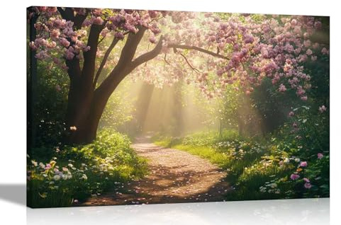 Artley Prints - Spring Forest Sunlight Blossoming Tree Canvas Wall Art Pictures for Living Room Conservatory Hallway Prints Large 86 x 61cm (34 x 24 inches) A1