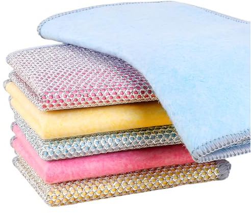 VEOIRXU 6 Stück Doppelseitiges Geschirrtuch Mit Microfaser+Draht Spüllappen Set Microfaser Putzlappen für Küche Bad Kratzfrei Wiederverwendbar Waschbar 20x20cm (3 Farben)
