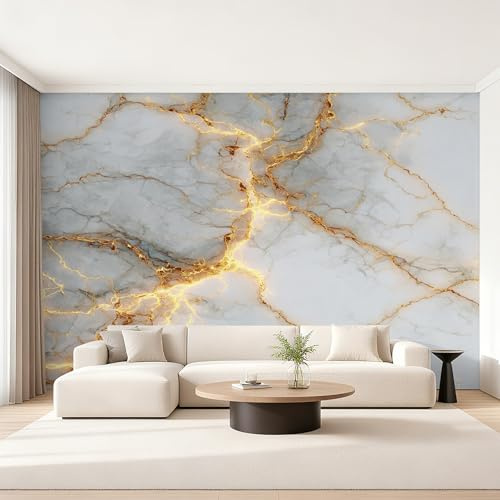 Générique Papier Peint Intissé Marbre Blanc et Or, Papier Peint Panoramique Texture de Marbre Abstraite pour Salon Chambre Bureau Couloir, Décoration Murale, 300 x 210 cm (L x H) Y&W32