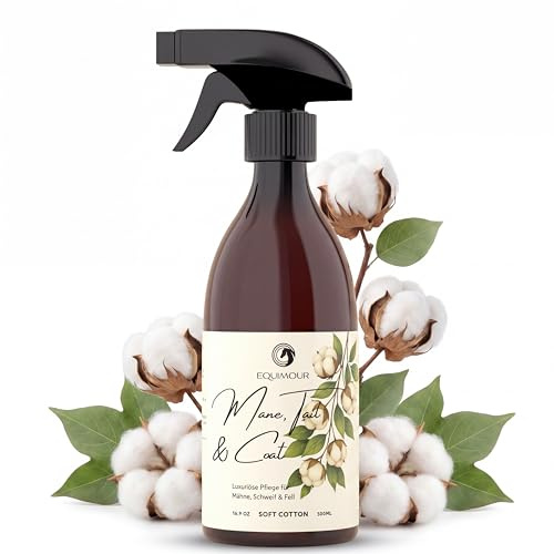 Equimour Man- & svansspray Soft Cotton – glansspray, 500 ml | Glansspray med mjuk bomulldoft — underlättar kamning och avmattning, dammavvisande vårdformel