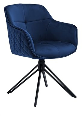 EMMA Esszimmerstuhl mit Samtbezug, Blau – schwarzes Metallgestell | 59 x 82 x 62 cm (B/H/T), Blauer Samtstoff mit Diamantsteppung, Polsterung, Sitzhöhe 50 cm – für Esszimmer, Wohnzimmer, Küche
