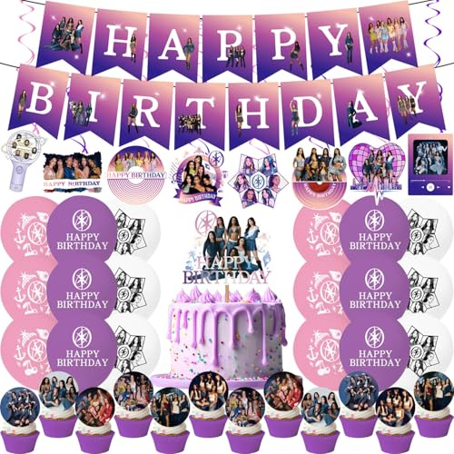 Kattseye Birthday Party Decorations Singer Themed Party Supplies Set with Happy Birthday Banner, Balloons, Hanging Swirls Cake Toppers and Cupcake Toppers for Fans Birthday Party