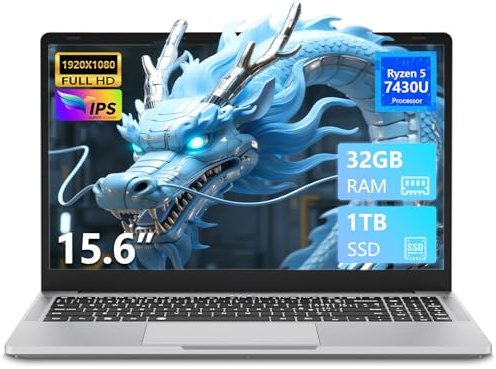 Txxren 15.6 inch Ryzen 5 7430U Laptop, 32GB RAM 1TB SSD, Radeon Graphics, Notebook with FHD IPS, Type-C, USB3.0, HDMI, Digital backlit keyboard, Win11 Laptops Computer
