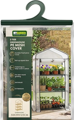 My Garden Greenhouse Cover Replacement 58x39x125cm – Breathable PE Mesh Plastic Green House Cover – 3 Tier Water Resistant Greenhouse Replacement Cover for Garden Plants, Seedlings & Flowers