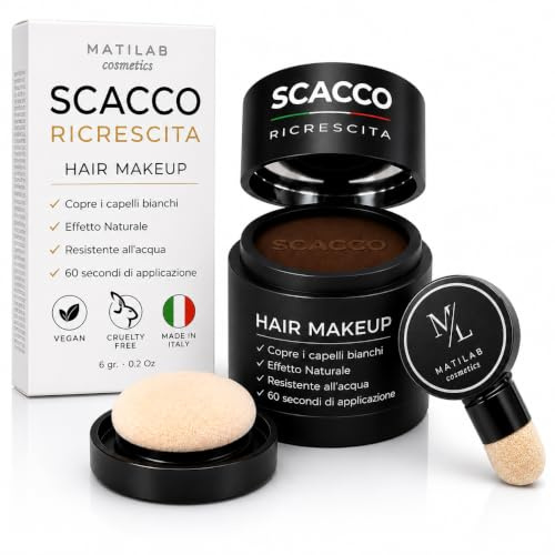 Scacco Ricrescita, Polvere Ritocco Ricrescita Capelli Professionale 6 gr, Copertura Radici Bianche e Diradate, Effetto Naturale, Lunga Tenuta per Uomo e Donna (Marrone Medio)