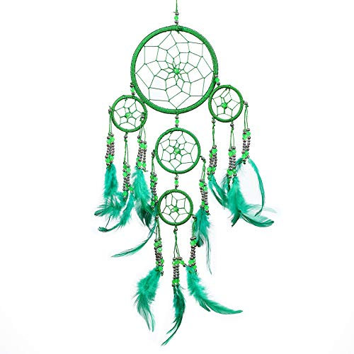 Pink Pineapple Dreamcatcher mit Federn und Silber Perlen: Handgemachter Traumfänger Vielen Farben Erhältlich - Kleine Traumfanger Mit 12 cm Durchmesser und 35 cm Lang (Grün)