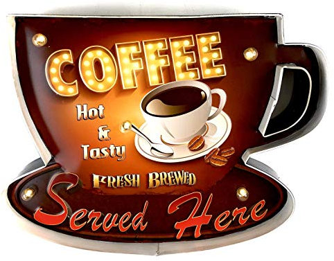 DiiliHiiri Leuchtschild Retro-Schild Wandschild im Vintage-Stil LED Schild für Cafe Pub Dekoschild Zubehör für Wohnkultur 50er Jahre Haus Dekoration Retro Leuchtkasten Metallhandwerk (Coffee Cup)
