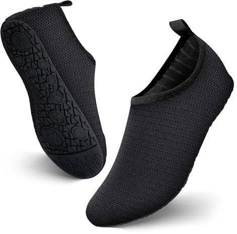 JOTO Wasserschuhe für Damen Herren Kinder, Unisex Badeschuhe Strandschuhe Quick-Dry Schnelltrockend Aquaschuhe Schwimmschuhe Surfschuhe Barfuß Schuhe Schwarz/ 44-45