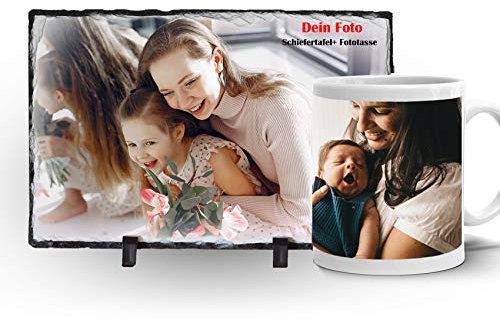 - Tasse selbst individuell mit eigenem Foto gestalten mit Schiefertafel/Personalisierbar mit eigenem Foto (Geschenkset: Fototasse & Schiefertafel) .Zwei Werktagen versandbereit