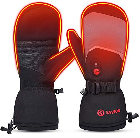 SAVIOR HEAT Beheizte Handschuhe Fäustlinge Männer Frauen, Elektrisch wiederaufladbare Batterie Ski Schnee Handschuhe, Warme Handschuhe für Winter Motorrad Snowboard Wandern Radfahren Wandern Laufen