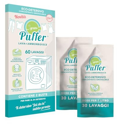 GREEN PUFFER Lava + Weichmacher, Öko-Waschmittel-Konzentrat, wasserlöslich, 2 in 1, DIY (60 Waschladungen)