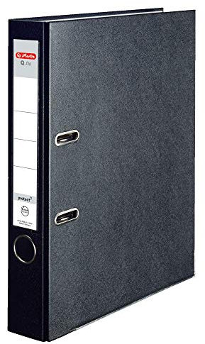 Herlitz® Ordner Q.file | Rücken 5 cm | PP-Folie | Büroorganizer für A4 Dokumente | Wechseletikett | Hebelmechanik mit Druckleiste | Aufnahme von 350 Blatt | schwarz