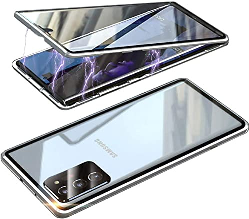 Case for Samsung Galaxy S20 FE 5G,Clear Crystal 360 Degrees Full Body Case,Magnetic Adsorption Metal Bumper Built-in Camera Lens Protector with Front and Back Tempered Glass Cover,Clear Silver