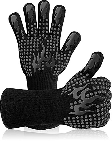Guantes Barbacoa, Guantes para Horno Resistentes al Calor hasta 800℃ / 1472℉ para Cocina, Parrilla, Hornear, Microondas - certificación EN407(1 Par) (Negro2)