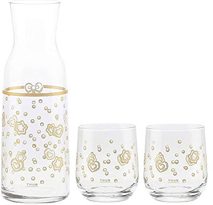 DEKOMIRO Set Thun – Caraffa con 2 bicchieri decorazioni natalizie – Linea oro Icons – Vetro Oro 24