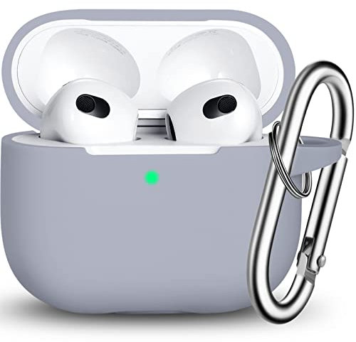 R-fun Kompatibel mit AirPods 3. Generation 2021 Ladecase-Abdeckung, Weiche Silikon-Schutzhülle Kompatibel mit Apple Airpod 3 Gen mit Schlüsselanhänger,Hellgrau