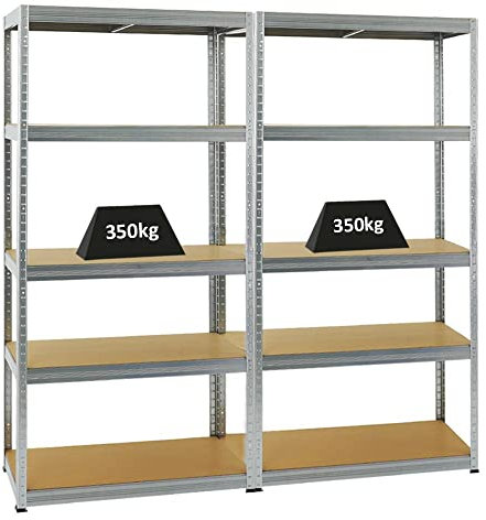 PROREGAL Mega Deal 2er-Set Schwerlastregale Slim Elephant 180x90x45cm mit 5 Ebenen Fachlast 350kg Verzinkt