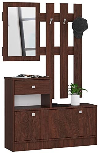 AKORD | Guardaroba Completo 2 Pezzi | Scarpiera con Piano e Cassetto 90 x 70 x 25 cm | e Appendiabiti a Muro con Specchio 90 x 100 cm | Set Completo Ingresso | Peso 39 kg | Wenge