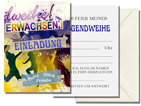 10x Einladungskarten zur Feier der Jugendweihe Klappkarten 4-seitig A6 mit Umschlag Einladung Endlich Erwachsen Jugendfeier Party von Feste Feiern