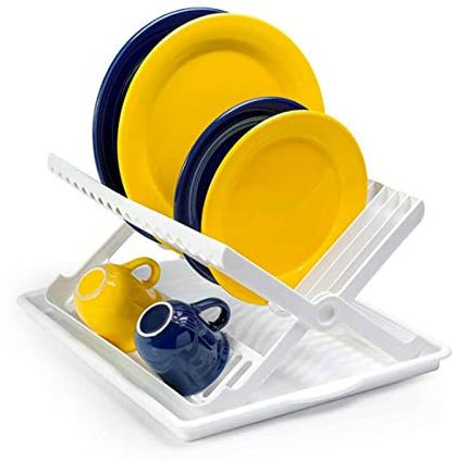 AC - Escurridor de Platos con Bandeja, Drena al Fregadero, Fabricado en Plástico, Bandeja para el Agua, Ideal para la organización y Limpieza – 33 x 37 x 21 cm - Color Blanco