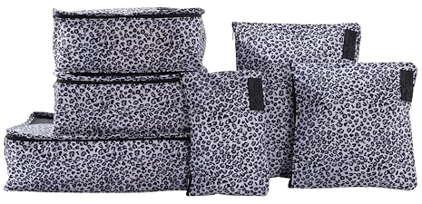 Periea Lucy Packing Cubes for Suitcases & Carry on Hand Luggage – Set of 6 Travel Packing Organisers – 6 Colours (Silver Leopard)