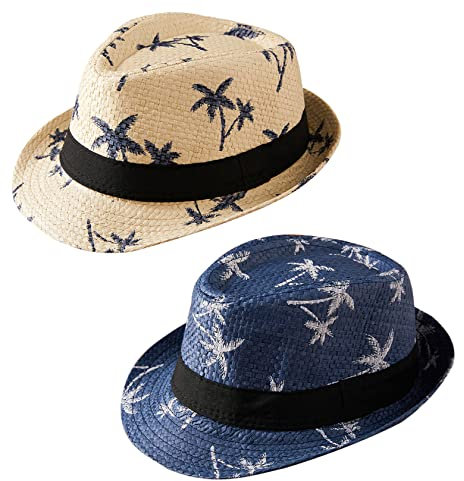 Maeau Chapeau de paille Fedora pour enfants - Protection solaire - Pour la plage - 0 à 3 ans, Set B, Taille unique