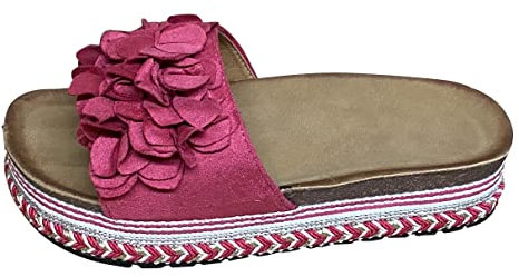 Damen Sandalen Pantoletten Plateau Sommer Schlappen Sandaletten Blume TL891– Pink 39